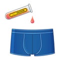 Pink poisonous liquid dripping from a chemical glass flasks into blue underpants. Yellow label with Novichok indicated. Dangerous Royalty Free Stock Photo